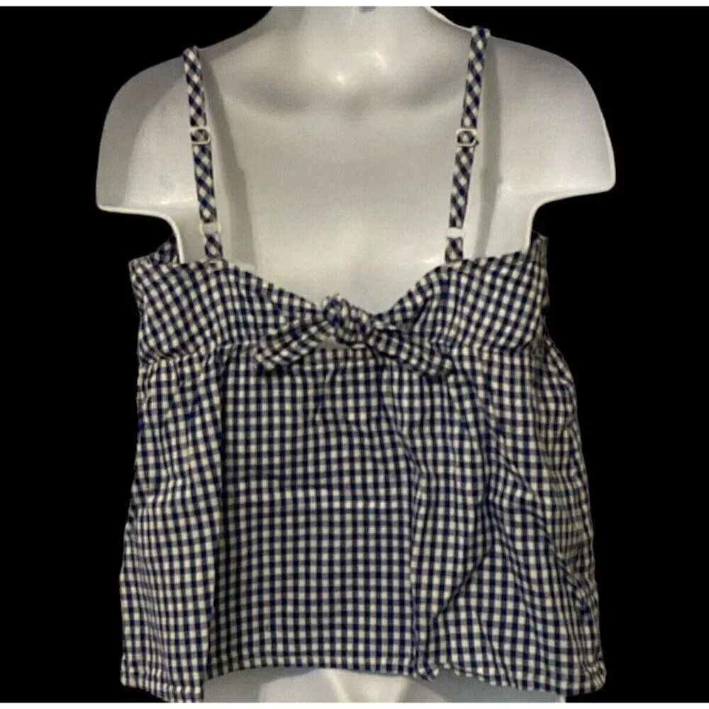 Old Navy Girl Cami Top Size XS 5 Navy Gingham SL Bow Back Adjustable Straps